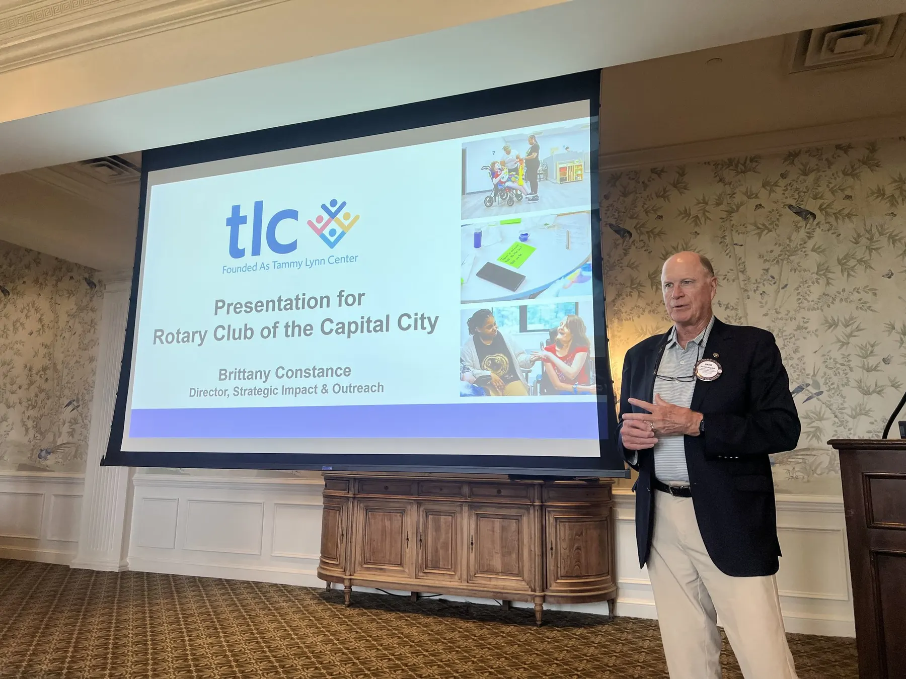 David Hayden introduces Brittany Constance's TLC presentation at Rotary Club of the Capital City